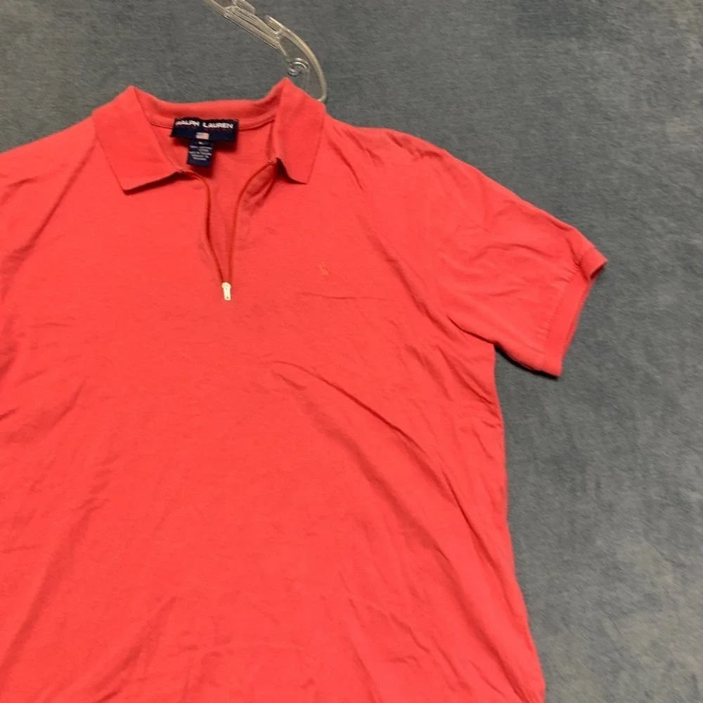 Ralph Lauren Polo Sport Shirt Mens Large Orange Cotton Golf Performance 1/4 Zip
